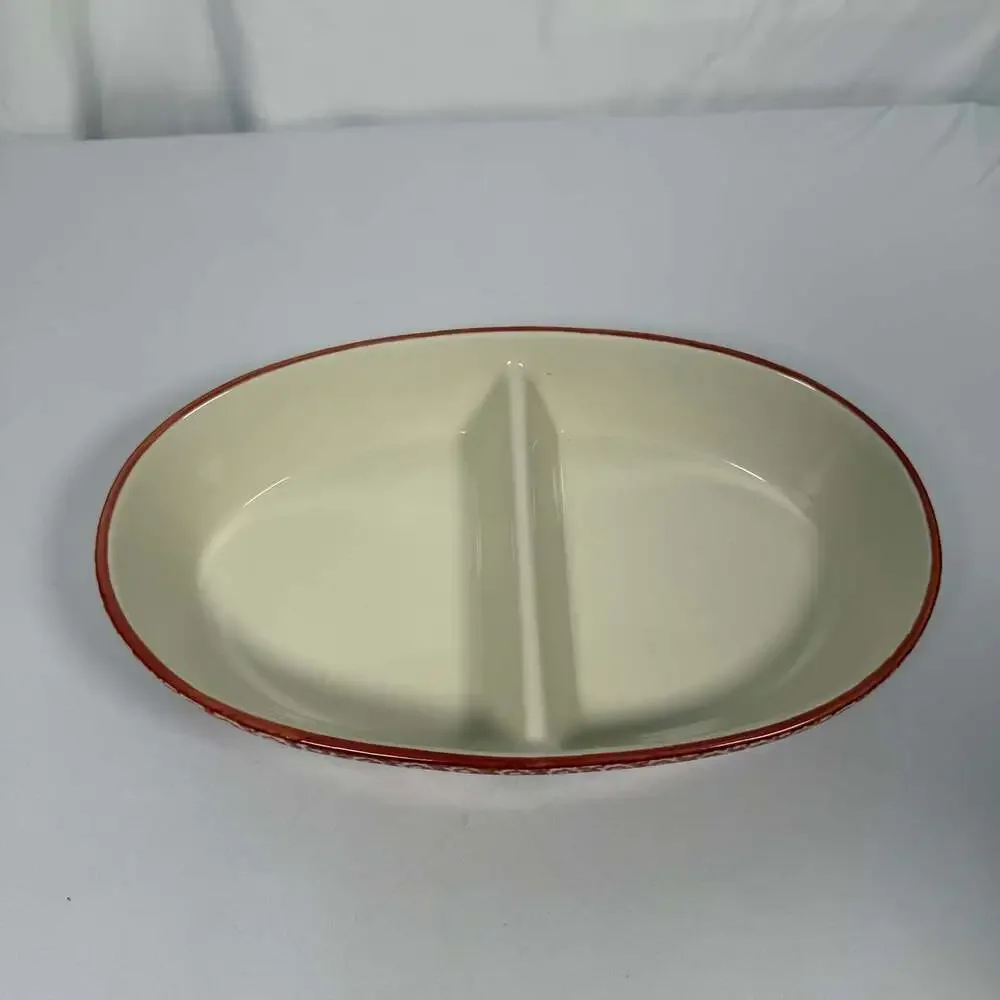 Temp-tations Old World Cranberry Red Divided Oval Baker 14